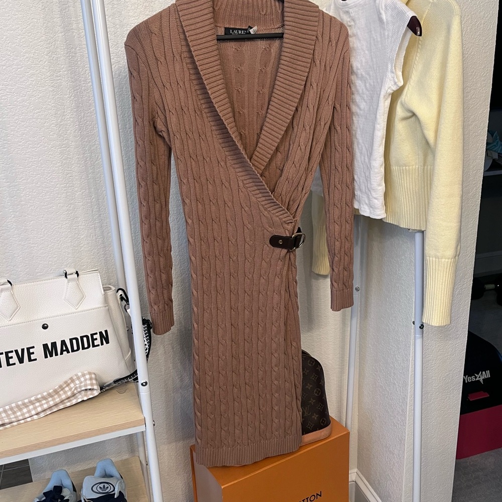 Ralph Lauren women’s Brown Cable Knit Wrap Dress